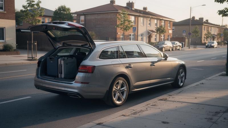 Estate car loaded with two suitcases ready for an intercity trip